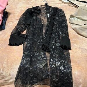 BCBGMaxAzria Black Floral Lace Long Sheer Duster